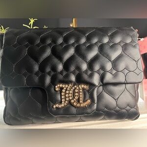 Juicy Couture Quilted Black Flap Bag Rhinestone Logo Gold Hardware NWT